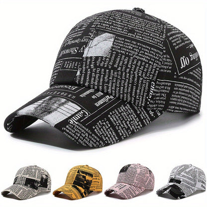 Vintage Printed Baseball Cap Casual Unisex Newspaper Cap Lightweight Adjustable Dad Hats For Women Men