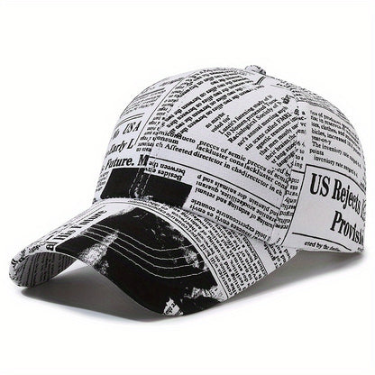Vintage Printed Baseball Cap Casual Unisex Newspaper Cap Lightweight Adjustable Dad Hats For Women Men