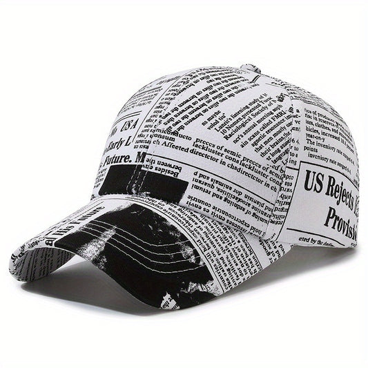 Vintage Printed Baseball Cap Casual Unisex Newspaper Cap Lightweight Adjustable Dad Hats For Women Men