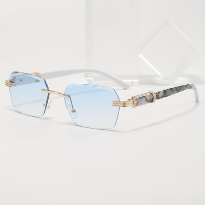 A Pair of Men'S Stylish Metal Square Frameless Glasses with Gradient Ocean Lenses, Perfect for Streetwear And Everyday Use for Trendy Guys in Europe And America.
