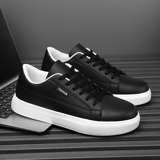 Men'S Minimalist Business Casual Sneakers, Solid Color All-Season Lace-Up Low Top Shoes, Comfortable Lightweight Black Outdoor Running Shoes with Round Toe, Faux Upper, Fabric Inner & Insole, EVA Sole