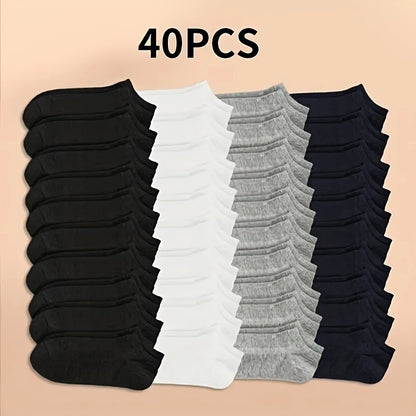 20/40 Pairs of Black, White and Gray Men's and Women's Short Socks, No-Wash, Anti-Odor, Sweat Absorbing, Thin Boat Socks for Summer
