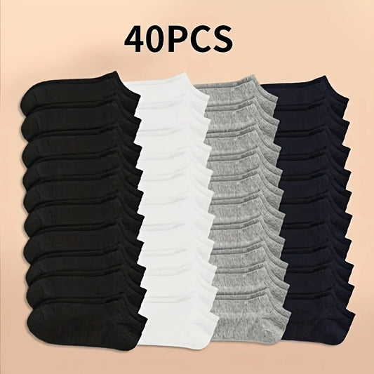 20/40 Pairs of Black, White and Gray Men's and Women's Short Socks, No-Wash, Anti-Odor, Sweat Absorbing, Thin Boat Socks for Summer