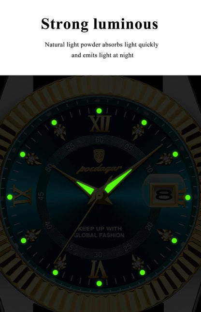 POEDAGAR Men's And Women's Calendar Luxury Sports Watch Waterproof Luminous Date Men's And Women's Watch Quartz Stainless Steel Men's And Women's Brand Watch