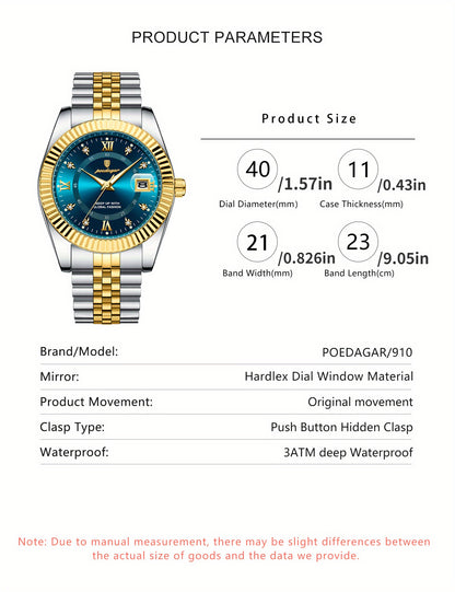 POEDAGAR Men's And Women's Calendar Luxury Sports Watch Waterproof Luminous Date Men's And Women's Watch Quartz Stainless Steel Men's And Women's Brand Watch