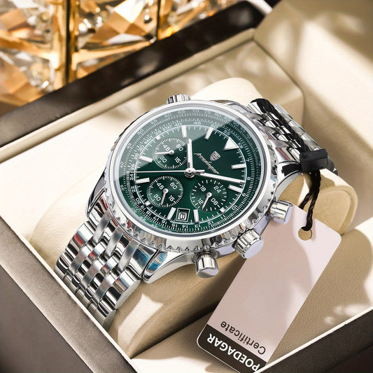 POEDAGAR Luxury Men's Quartz Watch -, Luminous Chronograph with Date Function, Stainless Steel Band & Zinc Alloy Case