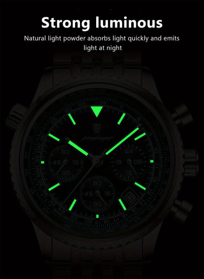 POEDAGAR Luxury Men's Quartz Watch -, Luminous Chronograph with Date Function, Stainless Steel Band & Zinc Alloy Case