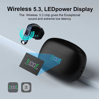 ANKRIYUL Wireless 5.3 Wireless Sport Earbuds, TWS Stereo with LED Digital Display, Touch Control, 10W Max Power, USB-C Charging, Protective Case for Phone, Black, Active Lifestyle Audio, Modern Headphones, Durable Headphones