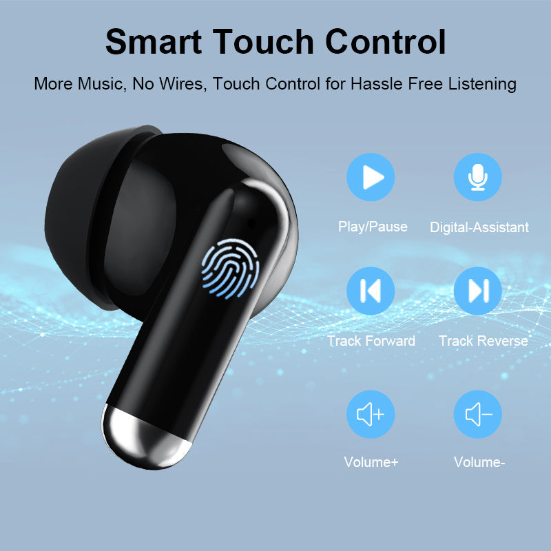 ANKRIYUL Wireless 5.3 Wireless Sport Earbuds, TWS Stereo with LED Digital Display, Touch Control, 10W Max Power, USB-C Charging, Protective Case for Phone, Black, Active Lifestyle Audio, Modern Headphones, Durable Headphones