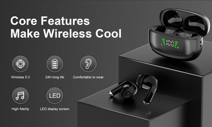 ANKRIYUL Wireless 5.3 Wireless Sport Earbuds, TWS Stereo with LED Digital Display, Touch Control, 10W Max Power, USB-C Charging, Protective Case for Phone, Black, Active Lifestyle Audio, Modern Headphones, Durable Headphones