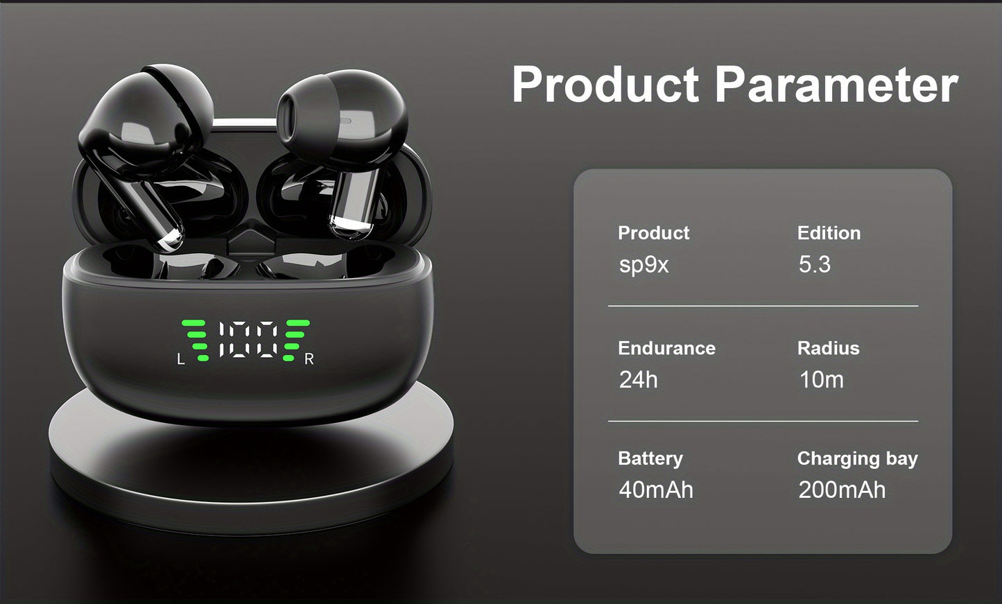 ANKRIYUL Wireless 5.3 Wireless Sport Earbuds, TWS Stereo with LED Digital Display, Touch Control, 10W Max Power, USB-C Charging, Protective Case for Phone, Black, Active Lifestyle Audio, Modern Headphones, Durable Headphones