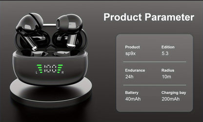 ANKRIYUL Wireless 5.3 Wireless Sport Earbuds, TWS Stereo with LED Digital Display, Touch Control, 10W Max Power, USB-C Charging, Protective Case for Phone, Black, Active Lifestyle Audio, Modern Headphones, Durable Headphones