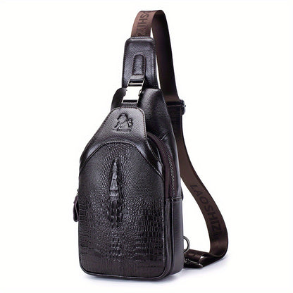 Men's Genuine Leather Crossbody Chest Bag, Top Layer Cowhide Genuine Leather Sling Bag, Large Capacity Double-Layer Chest Bag Shoulder Bag, Perfect for Valentine's Day, Teacher's Day, Back-to-School, Graduation, and Christmas