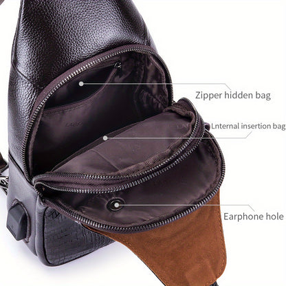 Men's Genuine Leather Crossbody Chest Bag, Top Layer Cowhide Genuine Leather Sling Bag, Large Capacity Double-Layer Chest Bag Shoulder Bag, Perfect for Valentine's Day, Teacher's Day, Back-to-School, Graduation, and Christmas