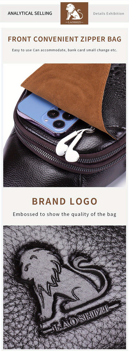 Men's Genuine Leather Crossbody Chest Bag, Top Layer Cowhide Genuine Leather Sling Bag, Large Capacity Double-Layer Chest Bag Shoulder Bag, Perfect for Valentine's Day, Teacher's Day, Back-to-School, Graduation, and Christmas