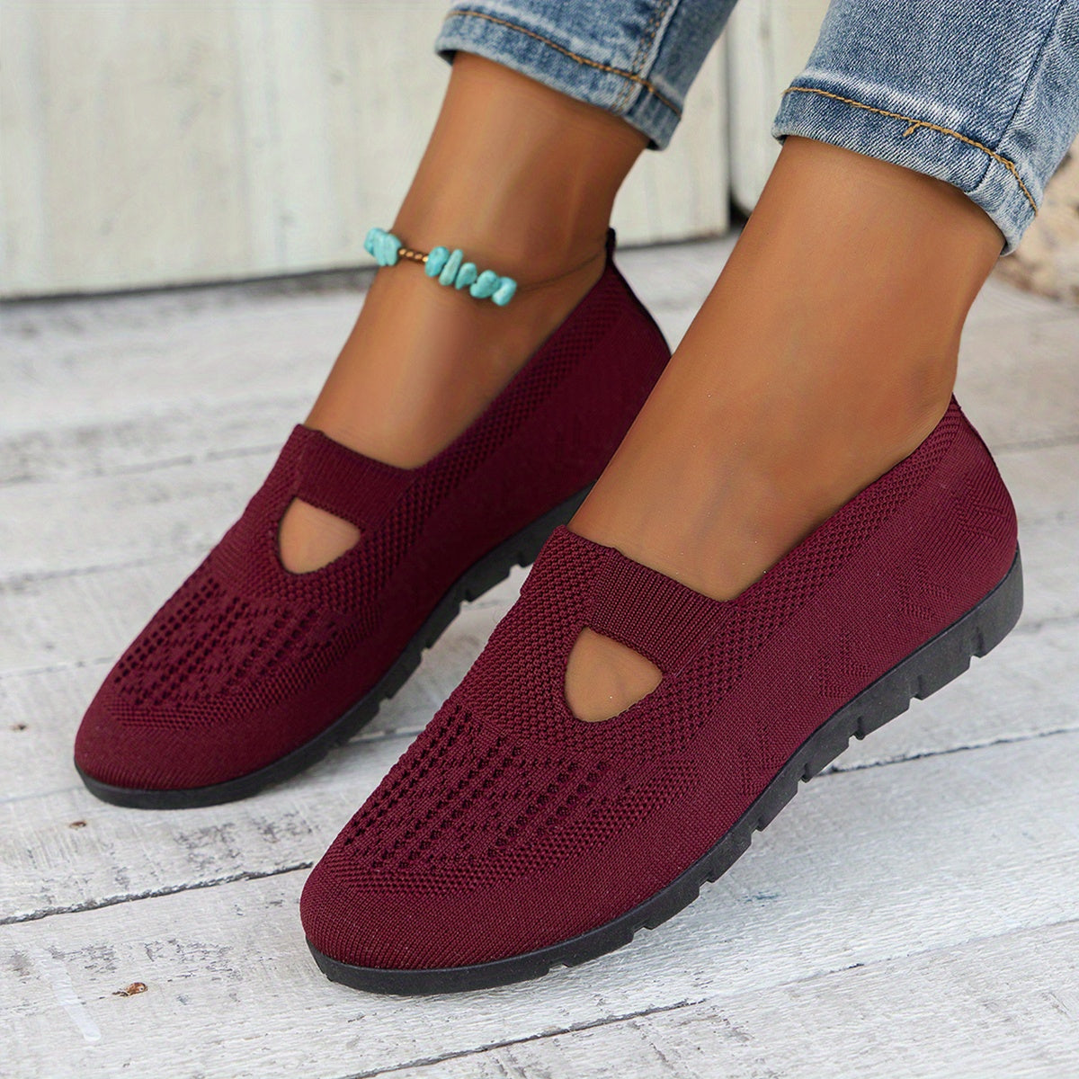 Women's Breathable Slip-On Fashion Sneakers - Comfortable Flat Casual Shoes with Rubber Sole, Fabric Insole, Low Top Design, All-Season Wearability, Solid Color