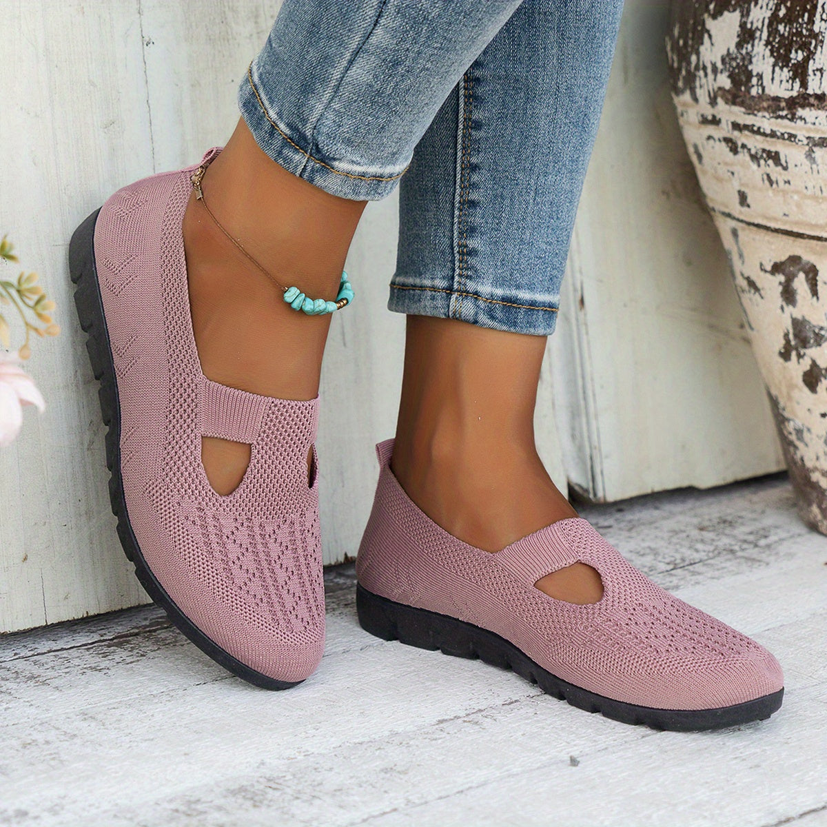 Women's Breathable Slip-On Fashion Sneakers - Comfortable Flat Casual Shoes with Rubber Sole, Fabric Insole, Low Top Design, All-Season Wearability, Solid Color