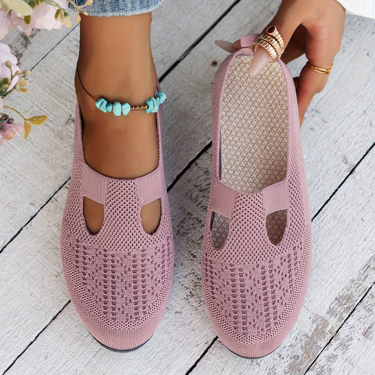 Women's Breathable Slip-On Fashion Sneakers - Comfortable Flat Casual Shoes with Rubber Sole, Fabric Insole, Low Top Design, All-Season Wearability, Solid Color