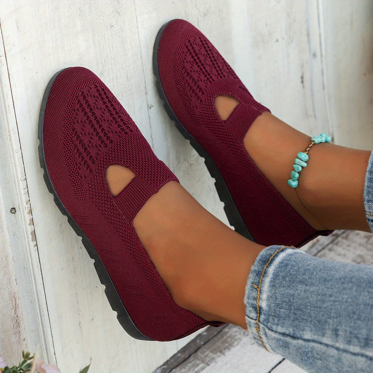 Women's Breathable Slip-On Fashion Sneakers - Comfortable Flat Casual Shoes with Rubber Sole, Fabric Insole, Low Top Design, All-Season Wearability, Solid Color