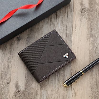 2024 Sleek Men's Faux Leather Wallet - Compact, High-Capacity with Color Block Design, Durable Polyester Lining - Black