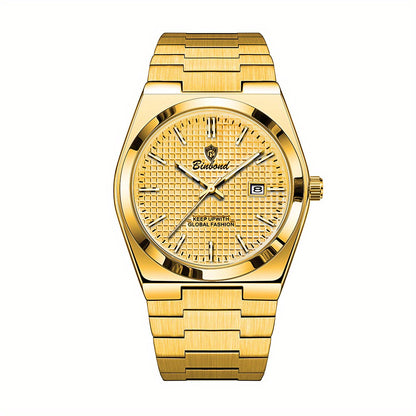 Binbond Luxury Men's Quartz Watch - Stylish Blue Dial, Rose Golden Accents, Waterproof Stainless Steel Band, Calendar Feature, Fashionable Business Design, Formal Accessory | Modern Quartz Watch | Rose Golden Details