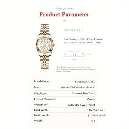 POEDAGAR Luxury Elegant Watch for Women Luminous Date Ladies Watch Stainless Steel Quartz Women's Watches Reloj