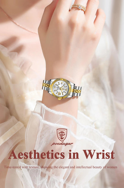 POEDAGAR Luxury Elegant Watch for Women Luminous Date Ladies Watch Stainless Steel Quartz Women's Watches Reloj