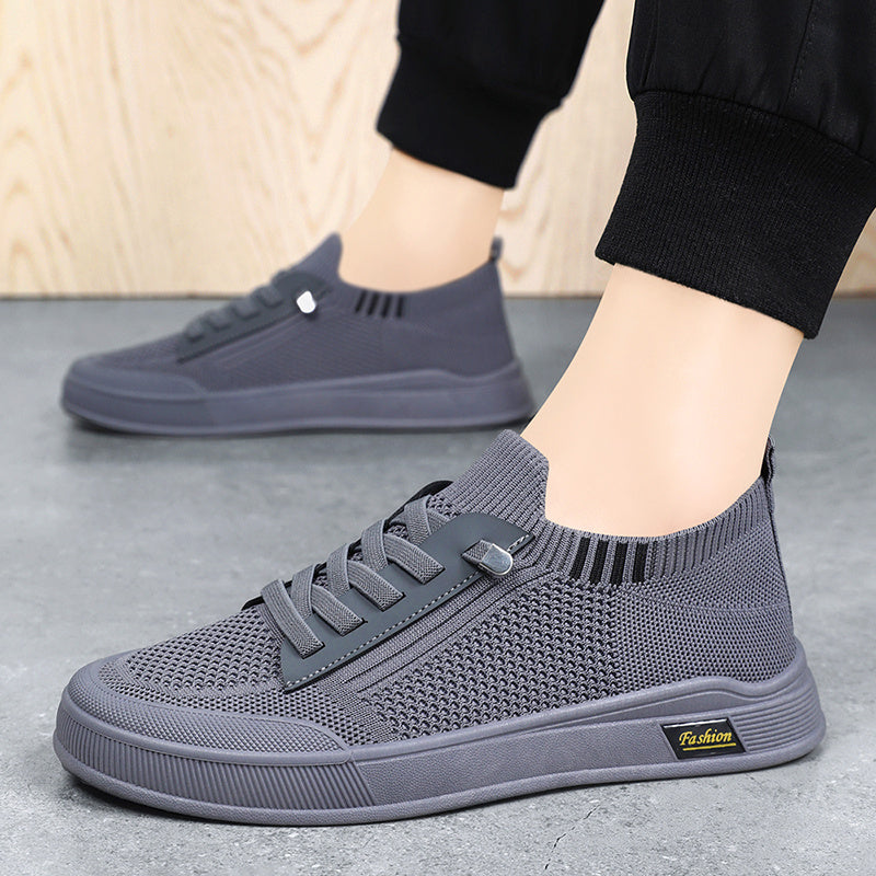 1 Pair ADO STAP Men's Slip-On Sneakers with Elastic Lace-Up Closure, Woven Mesh Upper & Soft PVC Sole - Breathable Casual Shoes for Outdoor Walking, Travel, Daily Wear (Black/Grey/Green/Beige), Shoes Sneakers, Travel Footwear