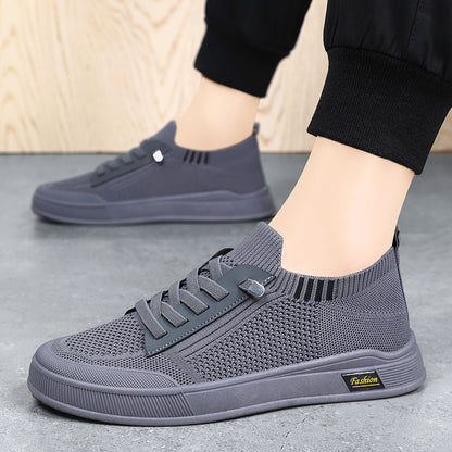 1 Pair ADO STAP Men's Slip-On Sneakers with Elastic Lace-Up Closure, Woven Mesh Upper & Soft PVC Sole - Breathable Casual Shoes for Outdoor Walking, Travel, Daily Wear (Black/Grey/Green/Beige), Shoes Sneakers, Travel Footwear