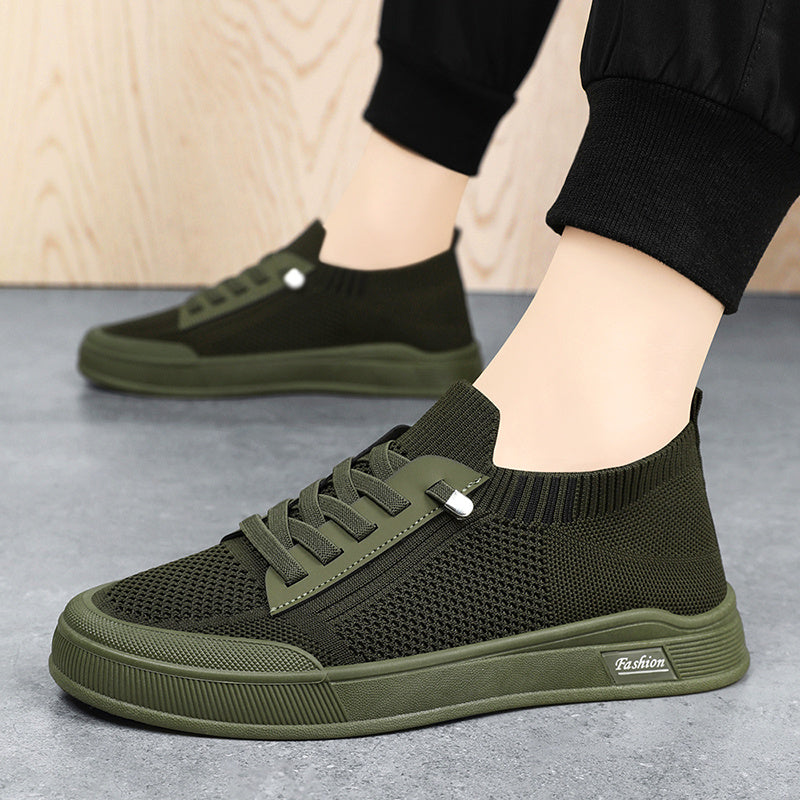 1 Pair ADO STAP Men's Slip-On Sneakers with Elastic Lace-Up Closure, Woven Mesh Upper & Soft PVC Sole - Breathable Casual Shoes for Outdoor Walking, Travel, Daily Wear (Black/Grey/Green/Beige), Shoes Sneakers, Travel Footwear