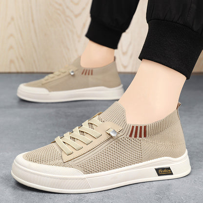 1 Pair ADO STAP Men's Slip-On Sneakers with Elastic Lace-Up Closure, Woven Mesh Upper & Soft PVC Sole - Breathable Casual Shoes for Outdoor Walking, Travel, Daily Wear (Black/Grey/Green/Beige), Shoes Sneakers, Travel Footwear