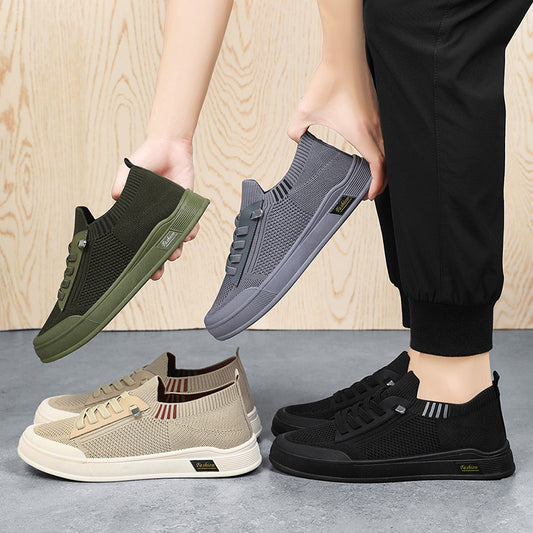 1 Pair ADO STAP Men's Slip-On Sneakers with Elastic Lace-Up Closure, Woven Mesh Upper & Soft PVC Sole - Breathable Casual Shoes for Outdoor Walking, Travel, Daily Wear (Black/Grey/Green/Beige), Shoes Sneakers, Travel Footwear