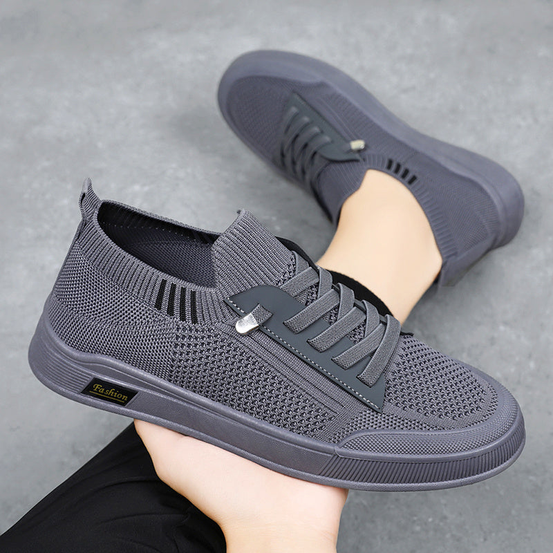 1 Pair ADO STAP Men's Slip-On Sneakers with Elastic Lace-Up Closure, Woven Mesh Upper & Soft PVC Sole - Breathable Casual Shoes for Outdoor Walking, Travel, Daily Wear (Black/Grey/Green/Beige), Shoes Sneakers, Travel Footwear