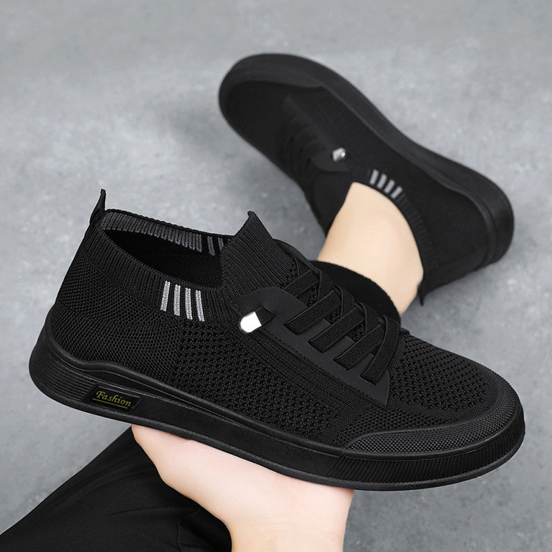 1 Pair ADO STAP Men's Slip-On Sneakers with Elastic Lace-Up Closure, Woven Mesh Upper & Soft PVC Sole - Breathable Casual Shoes for Outdoor Walking, Travel, Daily Wear (Black/Grey/Green/Beige), Shoes Sneakers, Travel Footwear