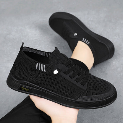 1 Pair ADO STAP Men's Slip-On Sneakers with Elastic Lace-Up Closure, Woven Mesh Upper & Soft PVC Sole - Breathable Casual Shoes for Outdoor Walking, Travel, Daily Wear (Black/Grey/Green/Beige), Shoes Sneakers, Travel Footwear