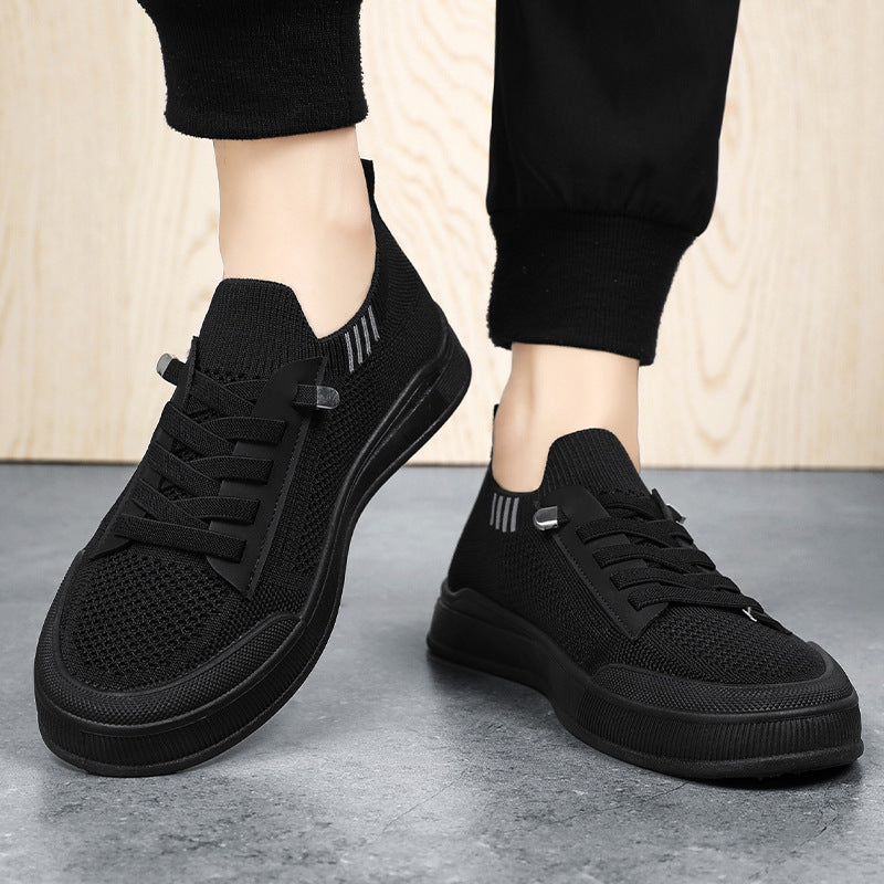 1 Pair ADO STAP Men's Slip-On Sneakers with Elastic Lace-Up Closure, Woven Mesh Upper & Soft PVC Sole - Breathable Casual Shoes for Outdoor Walking, Travel, Daily Wear (Black/Grey/Green/Beige), Shoes Sneakers, Travel Footwear