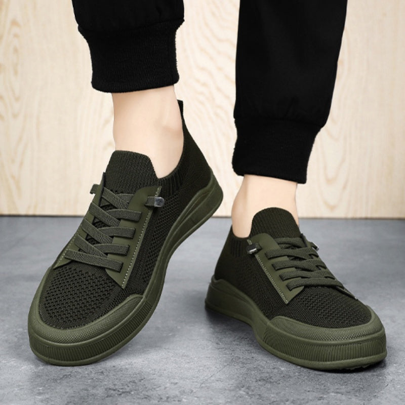 1 Pair ADO STAP Men's Slip-On Sneakers with Elastic Lace-Up Closure, Woven Mesh Upper & Soft PVC Sole - Breathable Casual Shoes for Outdoor Walking, Travel, Daily Wear (Black/Grey/Green/Beige), Shoes Sneakers, Travel Footwear