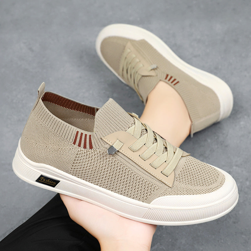1 Pair ADO STAP Men's Slip-On Sneakers with Elastic Lace-Up Closure, Woven Mesh Upper & Soft PVC Sole - Breathable Casual Shoes for Outdoor Walking, Travel, Daily Wear (Black/Grey/Green/Beige), Shoes Sneakers, Travel Footwear