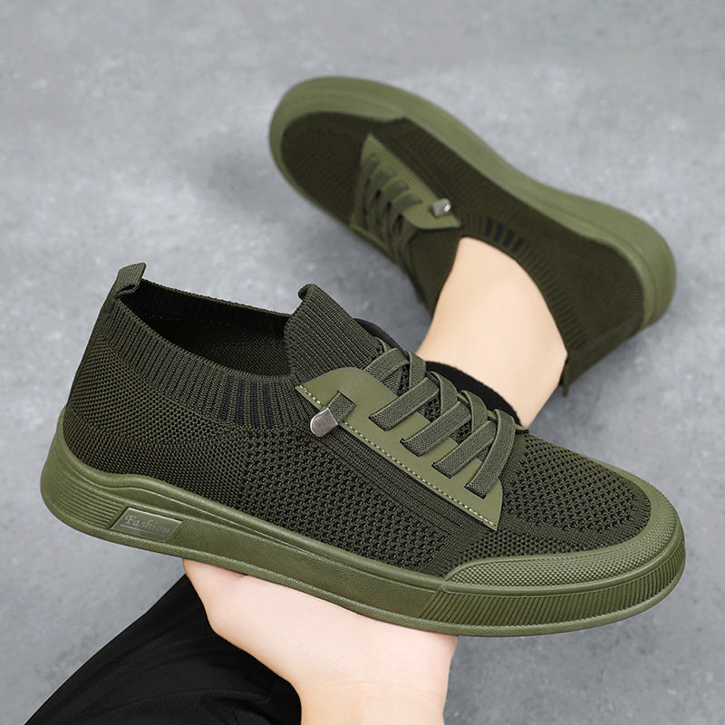 1 Pair ADO STAP Men's Slip-On Sneakers with Elastic Lace-Up Closure, Woven Mesh Upper & Soft PVC Sole - Breathable Casual Shoes for Outdoor Walking, Travel, Daily Wear (Black/Grey/Green/Beige), Shoes Sneakers, Travel Footwear