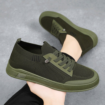1 Pair ADO STAP Men's Slip-On Sneakers with Elastic Lace-Up Closure, Woven Mesh Upper & Soft PVC Sole - Breathable Casual Shoes for Outdoor Walking, Travel, Daily Wear (Black/Grey/Green/Beige), Shoes Sneakers, Travel Footwear