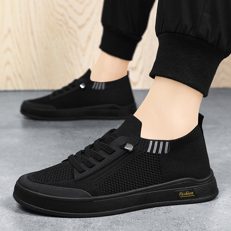 1 Pair ADO STAP Men's Slip-On Sneakers with Elastic Lace-Up Closure, Woven Mesh Upper & Soft PVC Sole - Breathable Casual Shoes for Outdoor Walking, Travel, Daily Wear (Black/Grey/Green/Beige), Shoes Sneakers, Travel Footwear
