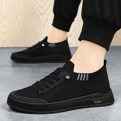 1 Pair ADO STAP Men's Slip-On Sneakers with Elastic Lace-Up Closure, Woven Mesh Upper & Soft PVC Sole - Breathable Casual Shoes for Outdoor Walking, Travel, Daily Wear (Black/Grey/Green/Beige), Shoes Sneakers, Travel Footwear