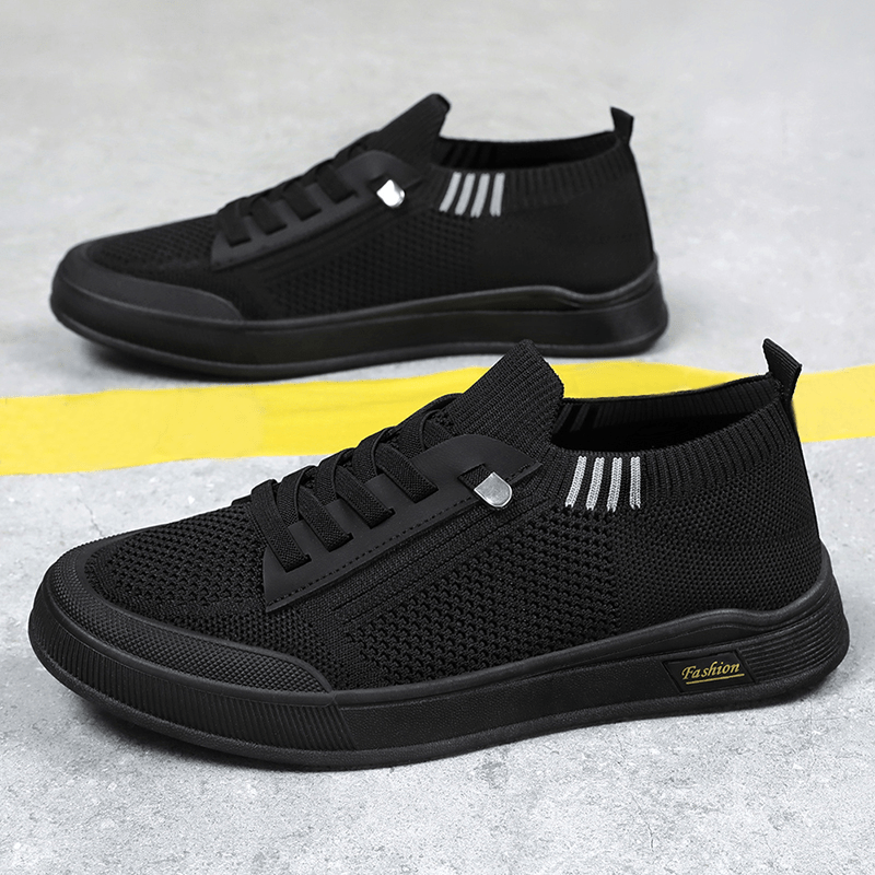 1 Pair ADO STAP Men's Slip-On Sneakers with Elastic Lace-Up Closure, Woven Mesh Upper & Soft PVC Sole - Breathable Casual Shoes for Outdoor Walking, Travel, Daily Wear (Black/Grey/Green/Beige), Shoes Sneakers, Travel Footwear