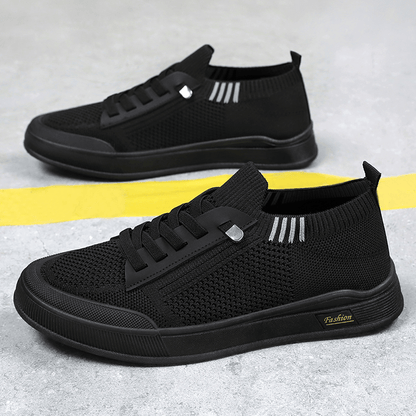 1 Pair ADO STAP Men's Slip-On Sneakers with Elastic Lace-Up Closure, Woven Mesh Upper & Soft PVC Sole - Breathable Casual Shoes for Outdoor Walking, Travel, Daily Wear (Black/Grey/Green/Beige), Shoes Sneakers, Travel Footwear