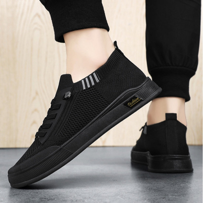 1 Pair ADO STAP Men's Slip-On Sneakers with Elastic Lace-Up Closure, Woven Mesh Upper & Soft PVC Sole - Breathable Casual Shoes for Outdoor Walking, Travel, Daily Wear (Black/Grey/Green/Beige), Shoes Sneakers, Travel Footwear