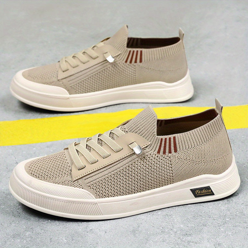 1 Pair ADO STAP Men's Slip-On Sneakers with Elastic Lace-Up Closure, Woven Mesh Upper & Soft PVC Sole - Breathable Casual Shoes for Outdoor Walking, Travel, Daily Wear (Black/Grey/Green/Beige), Shoes Sneakers, Travel Footwear