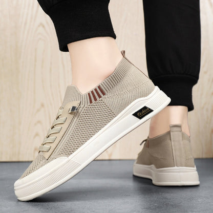 1 Pair ADO STAP Men's Slip-On Sneakers with Elastic Lace-Up Closure, Woven Mesh Upper & Soft PVC Sole - Breathable Casual Shoes for Outdoor Walking, Travel, Daily Wear (Black/Grey/Green/Beige), Shoes Sneakers, Travel Footwear