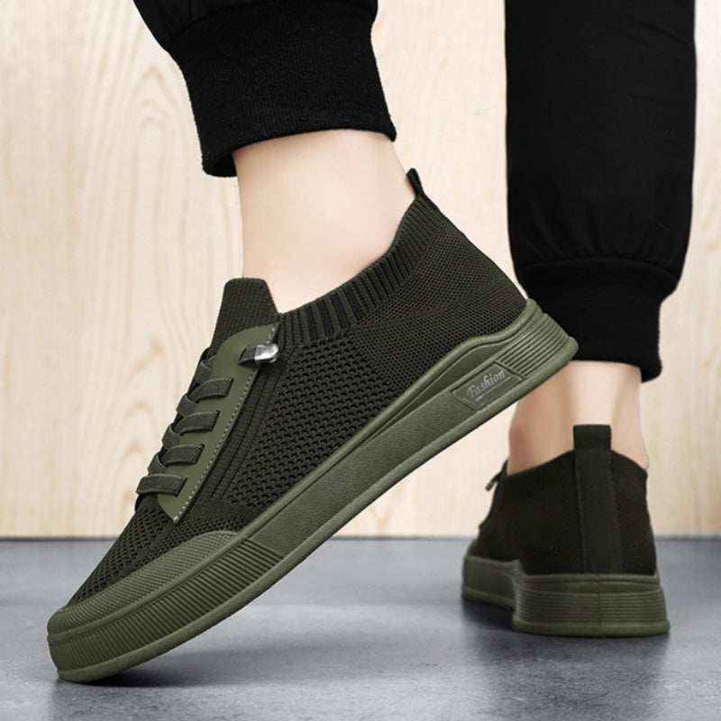 1 Pair ADO STAP Men's Slip-On Sneakers with Elastic Lace-Up Closure, Woven Mesh Upper & Soft PVC Sole - Breathable Casual Shoes for Outdoor Walking, Travel, Daily Wear (Black/Grey/Green/Beige), Shoes Sneakers, Travel Footwear