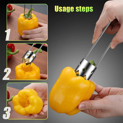 1pc/2pcs/3pcs Red Bell Pepper Seed Corer, Stainless Steel Fruit Core Remover Apple Core Seed Remover Vegetable Corer Tool for Vegetables Fruit Kitchen Utensils (Sliver)