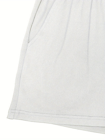 Brooklyn Letter Print Casual T-Shirt & Shorts Set for Women - Stretchy Polyester Blend, Machine Washable